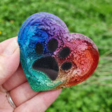 Rainbow bridge resin paw print heart, pet memorial ash urn keepsake