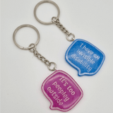 Neurodivergent slogan speech bubble badges and keychains - invisible disability, social anxiety