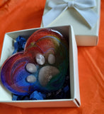 Rainbow bridge resin paw print heart, pet memorial ash urn keepsake