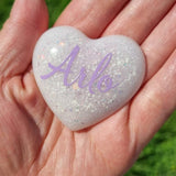 Breastmilk inclusion palmstone heart keepsake with metallic leaf, breastmilk jewelry