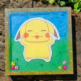 Pokemon Geodude coaster art with display stand, gemstone embellished, geeky gift