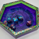 Custom hexagon ink swirl DICE TRAY in a range of colours // Geeky resin rolling tray