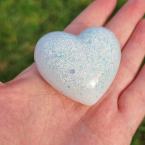 Chunky Breastmilk heart keepsake with a choice of opal glitters, Breast milk ornament