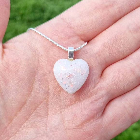 Breastmilk inclusion heart pendant with silver chain, breastmilk jewelry keepsake