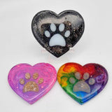 Resin ink swirl paw print heart, pet memorial ash urn keepsake