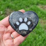 Paw print heart pet memorial, pet bereavement gift, ash urn keepsake for pet loss