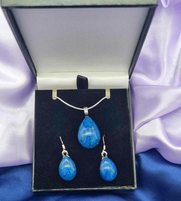 Teardrop memorial ash urn jewellery set