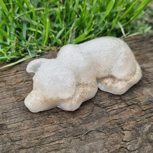 Dog shaped fur and ash memorial urn made from eco friendly resin, pet memorial keepsake