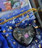 Night sky Ecopoxy resin palm stone heart, ash memorial urn, the perfect bereavement gift