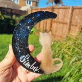 Night sky crescent moon CAT MEMORIAL KEEPSAKE// Eco resin cat ash and fur memorial