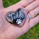 Fur palm stone memorial heart with paw print