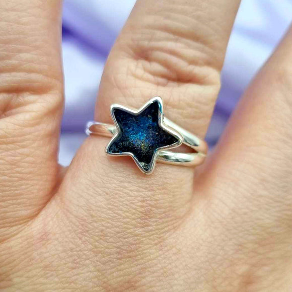 MEMORIAL ASH NIGHT SKY RING// Solid Sterling Silver and Eco Resin Star Ring Keepsake