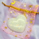 Personalised Breastmilk inclusion palmstone heart keepsake with a choice of opal glitters, breastmilk jewelry