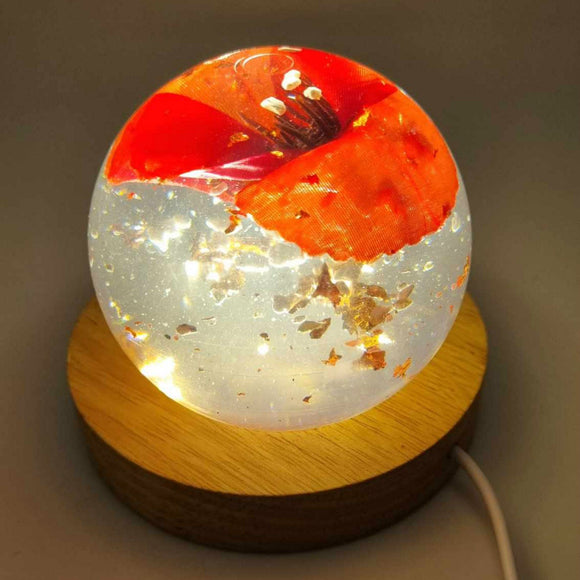 Lock of hair poppy memorial keepsake paperweight or globe lamp