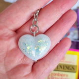 Breastmilk inclusion ecopoxy heart keychain with a choice of glitter or metallic leaf