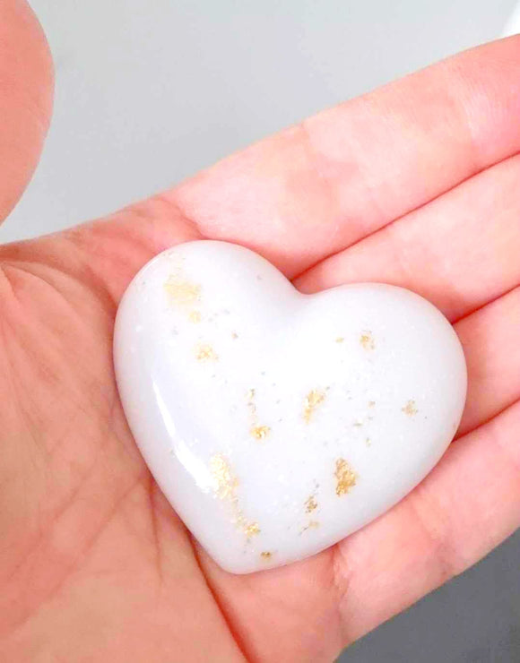 Breastmilk inclusion palmstone heart keepsake with metallic leaf, breastmilk jewelry