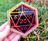 Custom D20 DICE DnD COASTER with resin ink swirls// Natural 20, Dungeons and dragons RPG,
