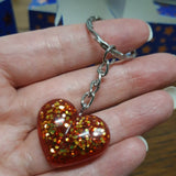 Resin ash keychain memorial urn heart in a choice of colours, ash keepsake keyring