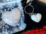 Breastmilk inclusion ecopoxy heart keychain with a choice of glitter or metallic leaf