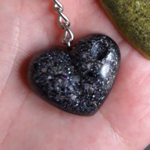 Resin ash keychain memorial urn heart in a choice of colours, ash keepsake keyring