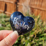 Night sky Ecopoxy resin palm stone heart, ash memorial urn, the perfect bereavement gift