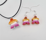 LGBTQA+ MEEPLE JEWELRY// Queer Board Gamer Gift, Pride flag earrings and pendants made to order in your colours