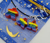 LGBTQA+ MEEPLE JEWELRY// Queer Board Gamer Gift, Pride flag earrings and pendants made to order in your colours