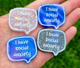 Neurodivergent slogan speech bubble badges and keychains - invisible disability, social anxiety