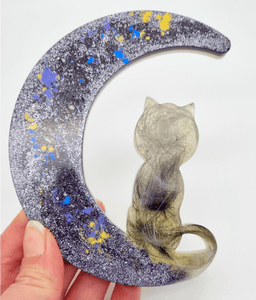 Night sky crescent moon CAT MEMORIAL KEEPSAKE// Eco resin cat ash and fur memorial