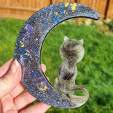 Night sky crescent moon CAT MEMORIAL KEEPSAKE// Eco resin cat ash and fur memorial