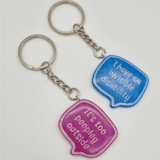 Neurodivergent slogan speech bubble badges and keychains - invisible disability, social anxiety