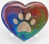 Rainbow bridge resin paw print heart, pet memorial ash urn keepsake