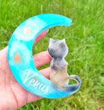 Night sky crescent moon CAT MEMORIAL KEEPSAKE// Eco resin cat ash and fur memorial