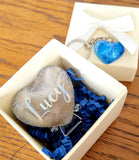 Lock of pet fur palm stone memorial heart, Eco friendly resin