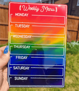Rainbow RESIN MENU BOARD// Magnetic wipe clean weekly meal planner