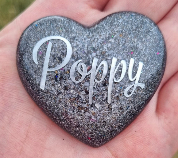 Granite look resin palm stone heart memorial, ash urn bereavement gift