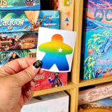 Adhesive vinyl RAINBOW MEEPLE STICKER// board game bumper sticker