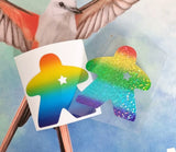 Adhesive vinyl RAINBOW MEEPLE STICKER// board game bumper sticker