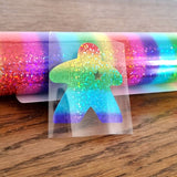 Iron on vinyl RAINBOW MEEPLE STICKER// board game heat transfer patch