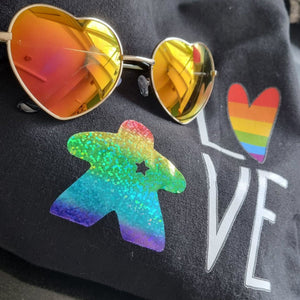 Iron on vinyl RAINBOW MEEPLE STICKER// board game heat transfer patch