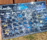 Dry wipe monthly planner with magnets. Resin Night Sky calendar.