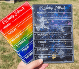 Dry wipe monthly planner with magnets. Resin Rainbow Swirl calendar. LGBTQ