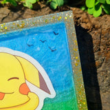 Pokemon embellished art Pikachu coaster with display stand, geeky gift