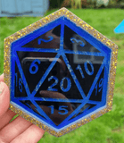 Custom D20 DICE DnD COASTER with resin ink swirls// Natural 20, Dungeons and dragons RPG,