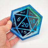 Customisable DnD Oval Dice tray with polyhedral dice sword, geeky gift