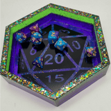 Custom D20 ink swirl DICE TRAY in a range of colours // Geeky resin rolling tray