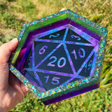 Custom D20 ink swirl DICE TRAY in a range of colours // Geeky resin rolling tray