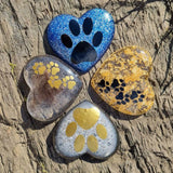 Lock of fur paw print palm stone memorial heart, Eco friendly resin