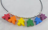 Mini Meeple rainbow necklace, unisex pride flag jewellery for board gamers, LGBTQA+