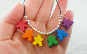 Mini Meeple rainbow necklace, unisex pride flag jewellery for board gamers, LGBTQA+